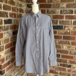 Ralph Lauren Blue White Vertical Stripe Button-Down Shirt 16-33 Vamouth Cotton
